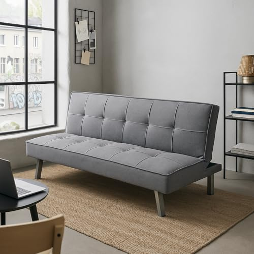 Homely - Sofá Cama KOHTAO | 3 Plazas | Sofa Cama Moderno | Apertura Clic Clac | Sofá Acolchado Cómodo | Sofa de Salón 3 Plazas | Mueble Convertible | 176 cm | Color: Tapizado Tela Gris