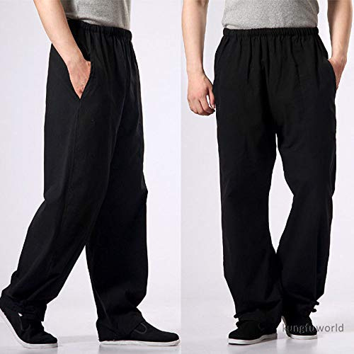 XPF 100% Cotton Kung Fu Tai Chi Pants Wushu Martial Arts Wing Chun Clothing Training Trousers Black,Black-XL
