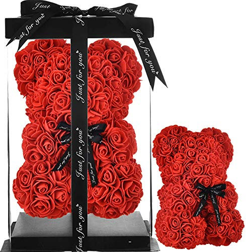 orso rosa Orsacchiotto rosa regalo per mamma donna e ragazza regalo anniversario mamma orso rosa orsacchiotto rosa fiore fiore di San Valentino regalo di compleanno – Rose Bear con scatola (rosso)