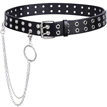 JasGood Punk Gürtel Damen und Herren Doppelloch Gürtel mit Punk Style Cosplay Hip Hop Rock für Gothic-Outfits