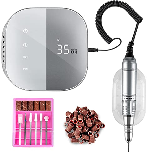 Madenia Elektrische Nagelfräser TouchPro Gelnägel 35000 U Min Profi Nagelfeile Elektrische Maniküre Pediküreset Kunstnägel, mit HD-Digitalanzeige, inkl 6x Bits, grau…