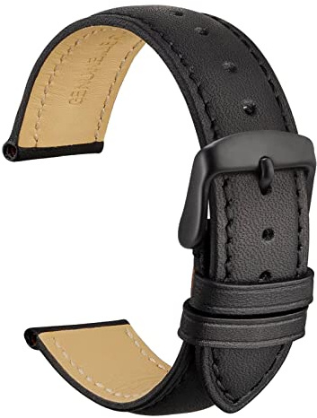 WOCCI 24mm Vintage Leder Uhrenarmband mit Schwarzer Schnalle, Ersatz Armbanduhr (Schwarz)