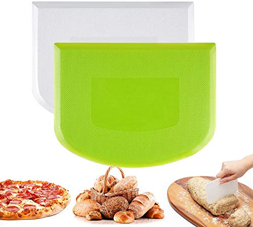 ZAWTR Dough Scrapers Set of 2, Plastic Dough Pastry Cutter Bowl Scraper Butter Cream Smoother Shape Spatulas, Flexible Cutter Chopper Kitchen Tools Bakeware for Baking Bread Cake Pizza (Green, White)