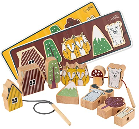 HEJ LØNNE Fädelspiel aus Holz ab 2 Jahren – Montessori Motorikspielzeug zur Förderung von Feinmotorik, Kreativität & Koordination – Lernspielzeug für Kinder