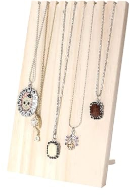 HERCHR Wood Necklace Display Stand 9 Slots Wood Plank Necklace Holder Bust Easel Jewellery Stand Tabletop Display Boards Necklace Showcase Holder Wooden Bracelet Pendantholder