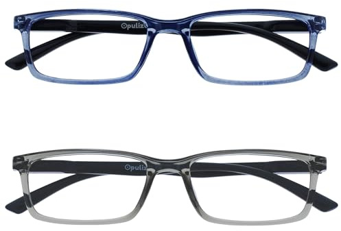 OPULIZE SEE Blue Light Blocking Reading Glasses for Women Men - 2 Pack - Narrow Frame - Anti-Glare Computer and Gaming Eyewear - UV and Eyestrain Protection - Improve Sleep - Blue Grey +2.50