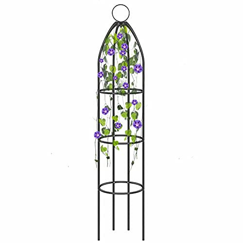 Rankhilfe Obelisk Metall Rankturm für Kletterpflanzen, Garten Ranksäule Rankgitter Gartengitter, Witterungsbeständige Blumenständer für Rosen und Blumen (A:142 * 24cm)