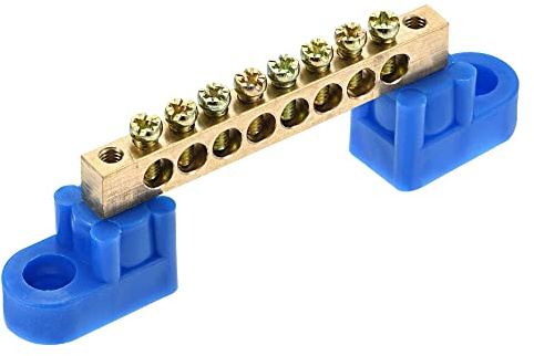 sourcing map 2 Stück Klemmen Erdungsschiene Schraubblock Barriere Messing 8 Positionen für die elektrische Verteilung Blau