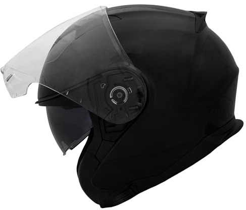 Zorax ZOR-602 Double Sun Visor Open Face Helmet - Black L (59-60cm) | Motorbike Motorcycle Helmet Road Legal ECE 2206