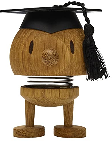 Hoptimist IQ Bumble, examenspresent & lyckobringare, skandinavisk design, dekoration för student, examen eller kontor, rolig träfigur i ek, 6,3 x 6 x 7,4 cm, Small, Ek