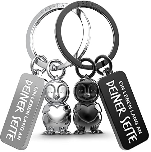 FABACH Pinguin Schlüsselanhänger für Paare - 2 Pinguine Frosty mit Herz - Glücksbringer Freundin - Partner Liebe Jahrestag Geschenke Valentinstag, Silber & Schwarz
