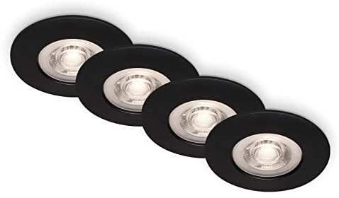 BRILONER - LED Downlight Spotlights, Set of 4 Recessed Ceiling Lights, IP44 Water Splash Protection, 230V, Warm White, 4.9 W 480lm, LED Downlights, Bathroom Ceiling Lights, 9x2.5cm, Black