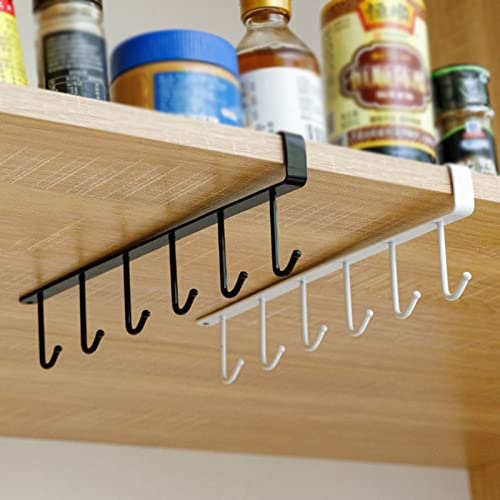 CTVR 2er-Pack Clip-On-Utensilienregal, hängende Küchenschiene mit 5 Haken, Schränke, Eisen-Utensilienhalter, Töpfe, Pfannen, Organizer, Aufhänger