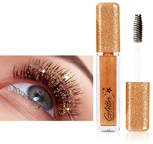 Allbestaye Bunt Mascara, Glitter Wimperntusche, Augen Make-up Extra Long Lash Verlängerung & Volumen Eyelash Mascara Wasserdicht Langlebig Natürlich Grün Schwarz Blau Weiß Mascara (Gold)