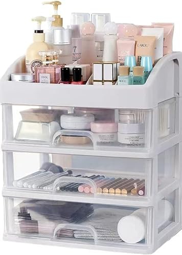 RUBRYKAZ Organisateur de Maquillage avec 3 tiroirs, boîte de Rangement de Maquillage, vitrines cosmétiques Grande capacité pour cosmétiques, Vernis à Ongles, Produits de Soins de la Peau - Blanc