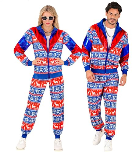 W WIDMANN MILANO Party Fashion - Kostüm Trainingsanzug mit Weihnachtsmotiv, Merry Christmas Party, Weihnachtskostüm, Xmas, 80er Jahre Outfit, Jogginganzug