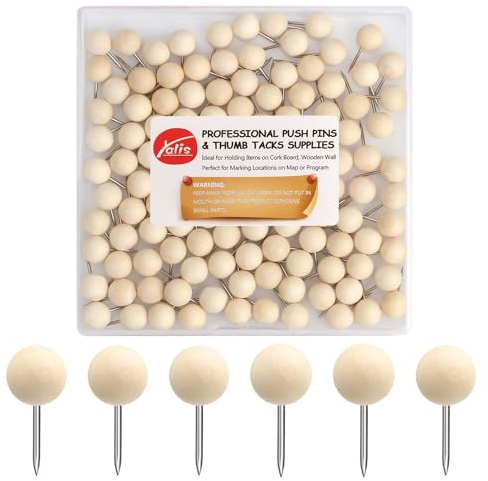 Yalis Wood Push Pins 120 Pcs,Decorative Wooden Thumb Tacks for Corkboard and Bulletin Board (120 pcs Map Tacks)