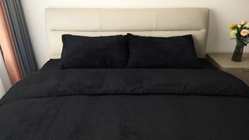 John Aird Teddy Fleece Duvet Cover Quilt Bedding Set With Pillow Cases (Black, Double)
