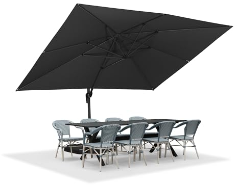 PURPLE LEAF Sonnenschirm Rechteckig, 300 x 400 cm Aluminium Ampelschirm Groß, Gartenschirm mit Kurbel, 360° Rotation, UV-beständig, Grau