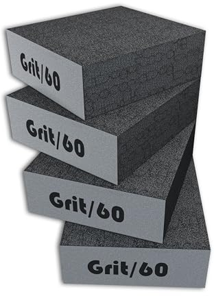 Creavvee 4pcs Abrasive Sanding Sponge Blocks with Wet and Dry Dual-Use, Washable and Reusable, Ideal for Wood and Metal Polishing, Grey, 100x70x25mm, Grit Size 60