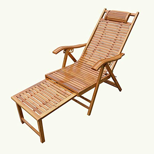 ONWEE Klappstuhl, Faltbarer Teleskop-Bambusstuhl, für den Innen- und Außenbereich, Siesta-Loungesessel, älterer Freizeitstuhl, Strandstuhl Vision
