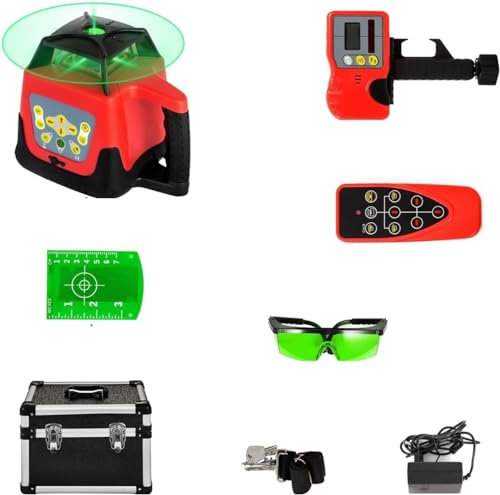 MAHWER Niveau Laser Rotatif 360 à nivellement Automatique, Outils de Mesure à Balayage Horizontal Vertical de 500 m, Machine de Niveau Laser Rouge Vert (Color : Green Red, Size : Green Beam 2)