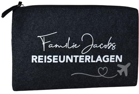 Tasche für Reiseunterlagen mit dem Familiennamen Flugzeug | Dokumententasche aus Filz | Reisedokumente Mappe Organizer | Travelorganizer Handgepäck