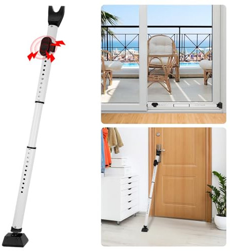 2-in-1 Door Security Bar with Alarm & Sliding Patio 32″ Door Stopper Security Jammer Bar Child Proof Adjustable Constructed of High Grade Iron Window Doors Security Bars - White