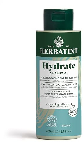 Herbatint Hydrate fuktgivande schampo – 260 ml organiskt schampo idealiskt för torrt och uttorkat hår, exklusiv formel 97% ingredienser av naturligt ursprung, Cosmos Organic, Vegan