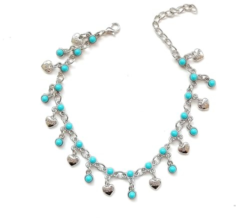 Dishowme Perle Herzschläge Fußkettchen Armband Boho geschichtete Herzperlen Fußkette Sommer Strand Kunstperle Barfuß Sandale Schmuck für Frauen Mädchen (Silber B)