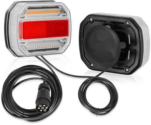 SPARKMOTO Anhänger Beleuchtung Rücklichter LED Set Magnetisch, Verkabelt Mit 7,5m Kabel, Stecker Und Magnet, 12V 24V Duale Spannung Rücklicht Komplettsatz
