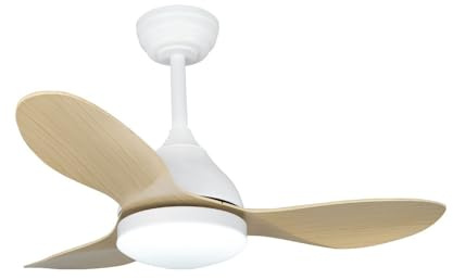wonderlamp - Ventilador de techo pequeño silencioso ø 92cm LED Cavil Mini Blanco+Madera 20W con Memoria de encendido y CCT 3000-4000-6000K