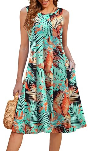 Hotouch Abito estivo da donna, elegante, in jersey, senza maniche, da spiaggia, pieghevole, con tasche, leggero, Modello 116, XXL