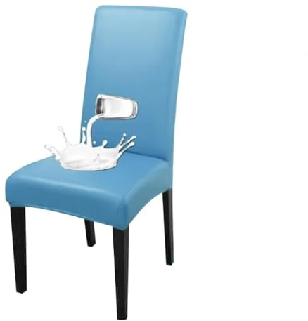 HZSZXG 1/2/4/6 Stück Stuhlhussen aus PU-Leder, einfarbig, Stretch-Stuhlsitzbezug, Schutz für Esszimmer, Restaurant, Küche, Stuhlbezug, blau, 6 Stück