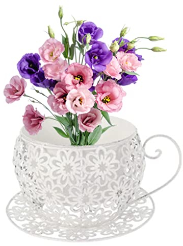 Cndiyald Flower Pots Coffee Saucer Teacup Garden Planter Vintage Succulent Plant Holder White Metal Plant Pot