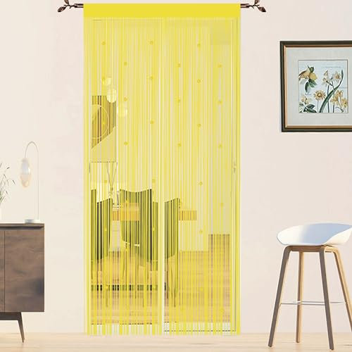 QiBoYuYe Beaded Door Curtain Fly Screen for Doors Window String Curtains Room Dividers Doorways Panel Living Bedroom Closet Drapes (yellow, 90x200cm)