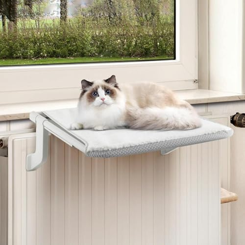 Maxetodo Cat Window Perch Seat Hammock for Large Cats,Suction Cups Bedside Shelf,Robust Cats Windowsill Hammock,Radiator Cat Bed,Reversible Mesh/Sherpa Bed for Indoor Kitty,Holding 40 LBS