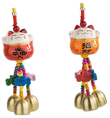 Gogogmee 2stücke Keramik Windspiel Glückskatze Rote Und Orange Keramik Anhänger Feng Shui Deko Für Garten Und Flur Entspannendes Klangspiel Geschenkidee