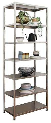 shelfr Edelstahl Regal bis 280kg - 7 Ebenen Schwerlastregal Küche 74x41x200 - Metallregal Stahlregal Lastenregal 40 tief - Standregal Lagerregal Vorratsregal für Abstellraum Speisekammer Kellerregal