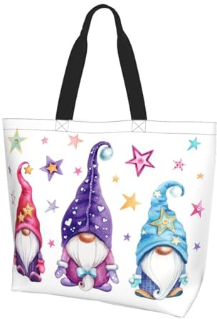 AZJOYLIFE Gnome Tote Bags Gnomes Gifts for Women Purses Beach Bag Foldable Reusable Grocery Bag Handbag Shopping Bag for Travel Gym