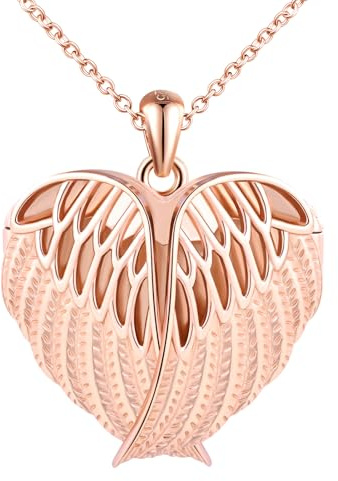 CONILOK Herz Medaillon zum Öffnen für Bilder Halskette Damen Silber 925: Flügel der Engel Foto Kette - Mode Bilder Anhänger Halskette Liebe Amulett Schmuck - Geschenk für Frauen Mama Freundin Mädchen