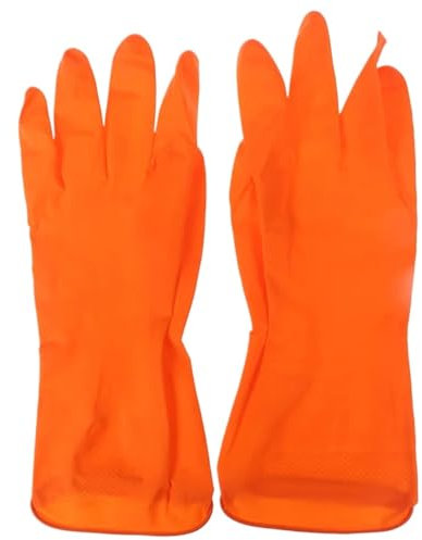 AOEGBY Rubber Gloves 2Pairs Wash Dishes Housekeeping Gloves Water-proof Dishwashing Rubber Gloves Reusable Kitchen Gloves Long Sleeve Cleaning Tools Kitchen Gloves(Orange-Large)