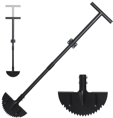 Starbover Rasenkantenstecher mit Verstellbarem Griff, Manueller Kantenschneider Schwarz 86-106cm, Professioneller Scharfer Sägezahn Halbmond Rasenschäler für Gehwege, Beete, Gartenkanten Hof