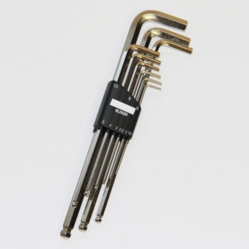 sopomarkt24 Stiftschlüssel Winkelschraubendreher mit Kugelkopf, Sechskant, Made in Germany, Chrom-Vanadium Stahl, 9-teilig, 1,5mm bis 10mm, ideal für schwer zugängliche Schrauben, kompakt und robust