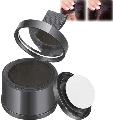 Root Dye Touch Up Powder for Thinning Hair - Hairline Shadow Powder for Men and Women - Wind & Sweat Resistant - Black Shade - Includes Mirror & Puff