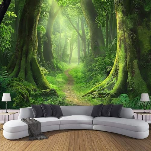 Retro Wald Fototapete - Grünpflanzen - Größe 250x180cm (Breite x Höhe) Wandtapete Tapete, Wandbild Wandtattoo Dekoration - Tapete, Kinderzimmer, Kindertapete
