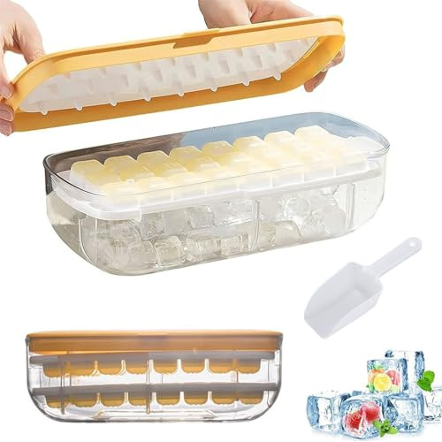 Eiswürfelform mit Deckel, 2er Pack - 48 Eiswürfel, Einfaches Drücken, Platzsparend und Stapelbar(Gelb)