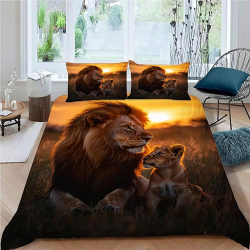 SK-YBB Kinderbettwäsche 135x200 Jungen Mädchen König Der Löwen Bettwäsche Set 135x200 mit 2 Kissenbezüge Simba Bettbezüge 135x200 Mikrofaser 3 Teilig