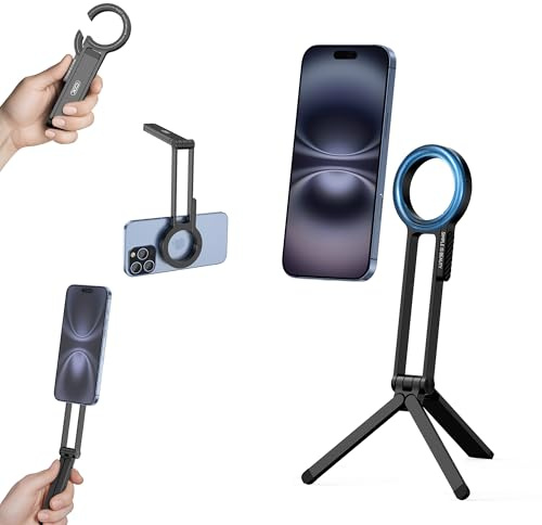 Magnetic Tripod for iPhone, Portable Cell Phone Tripods for Magsafe Strong Suction Pocket Mini Tripod Phone Stand Magnet Phone Mount Compatible with iPhone 17 16 15 14 13 12 Series