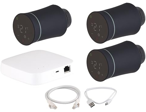 Kit passerelle WIFI + 3 têtes thermostatiques connectées noires NOYON & THIEBAULT